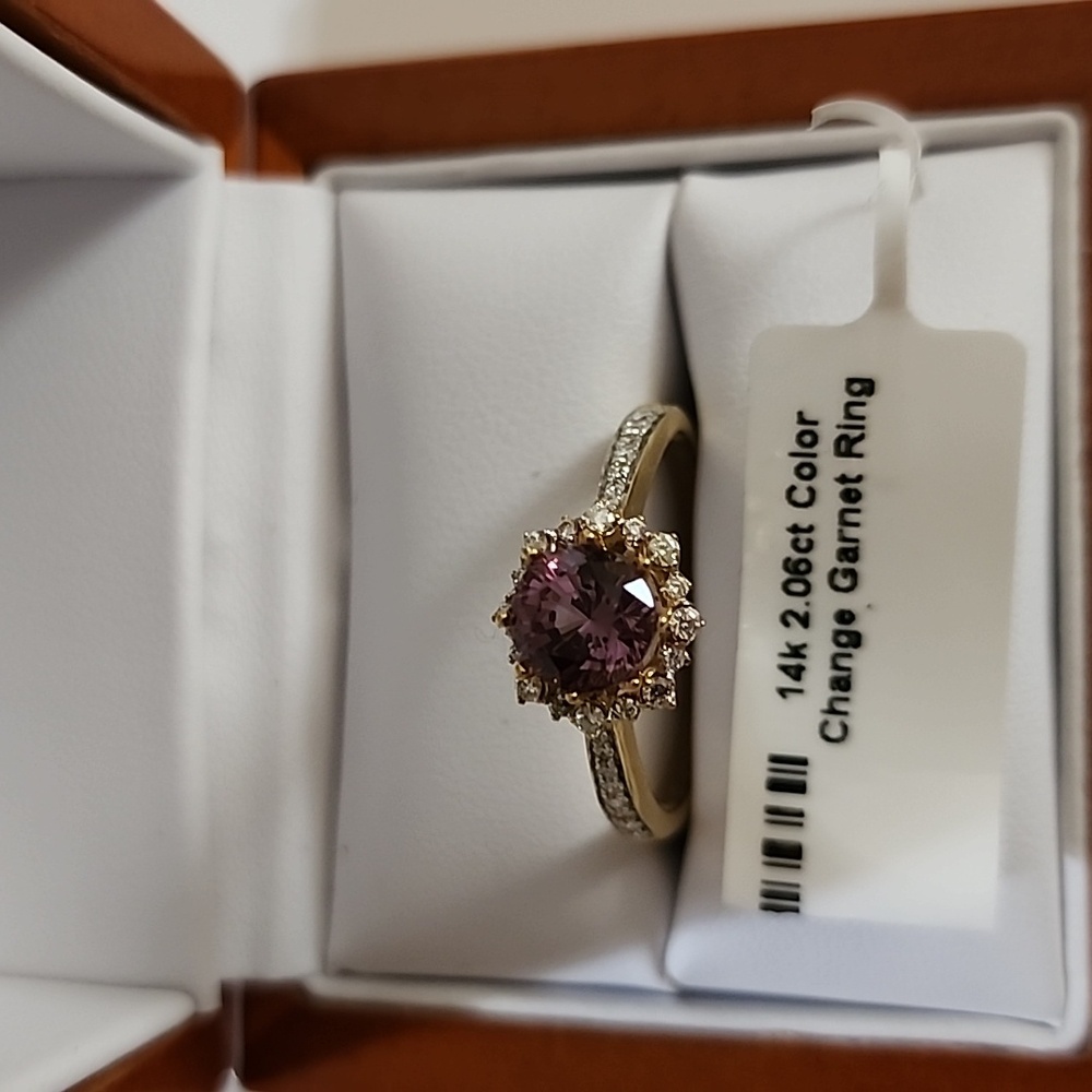 Color Change Garnet and Diamond Ring